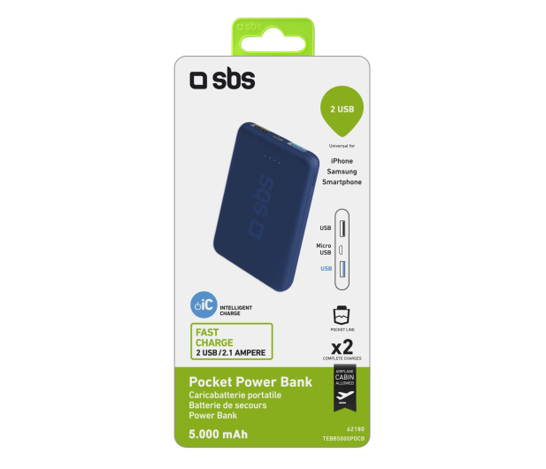 SBS POWERBANK SBS 5.000 mAh Pocket 2xUSB Blue # - 1457872 - zdjęcie 2